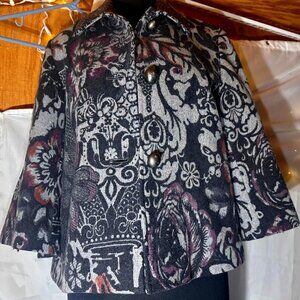 Cole Haan Wool Floral Cropped Jacket Size 4 with 3/4 sleeves